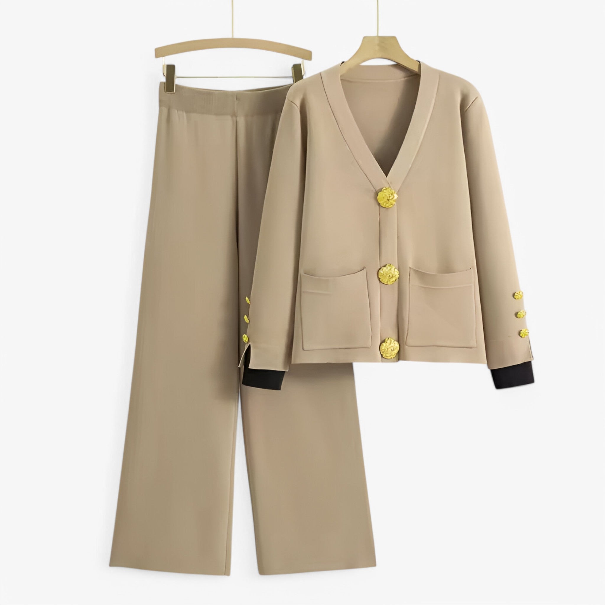 Elena | Knitted two-piece set with cardigan and pants