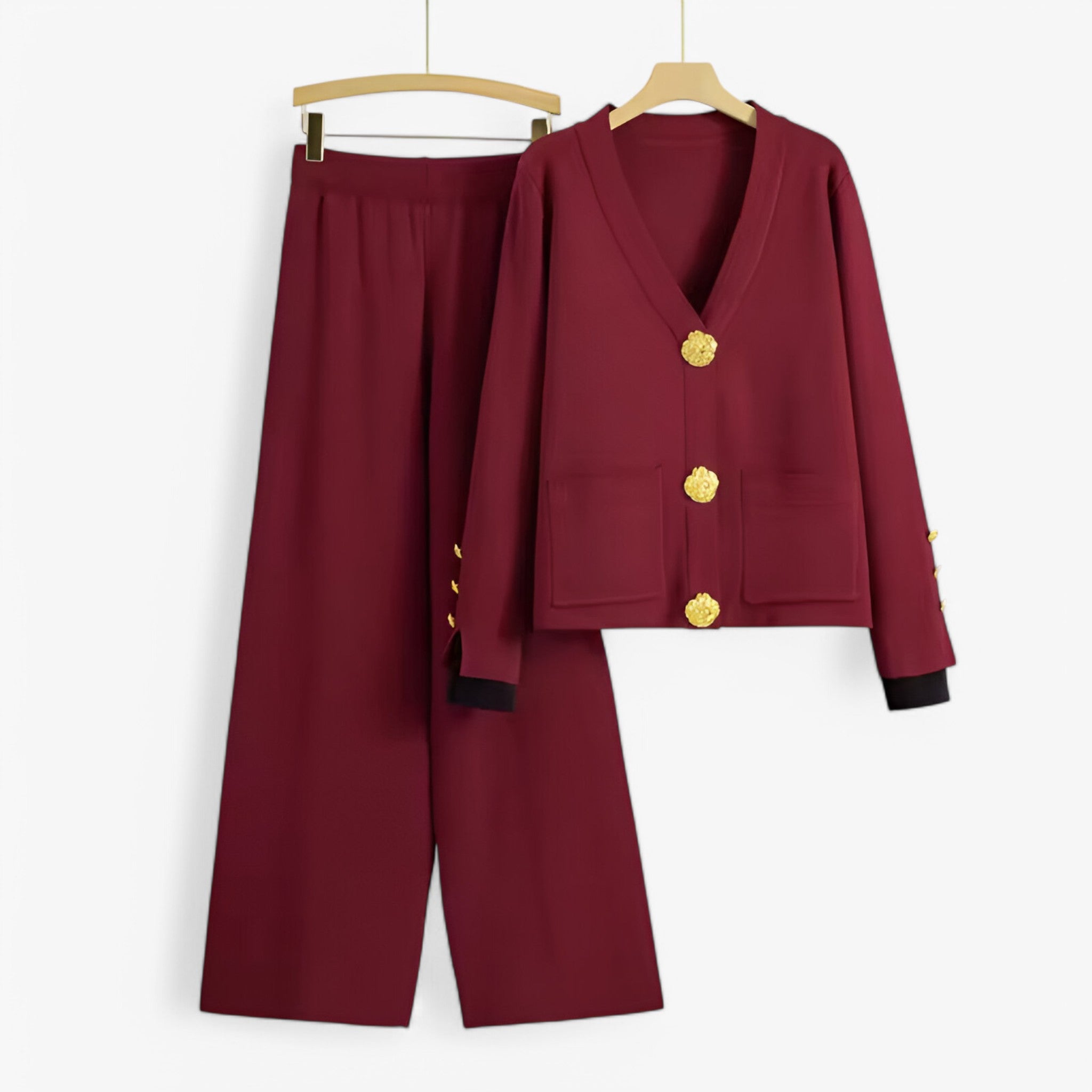 Elena | Knitted two-piece set with cardigan and pants