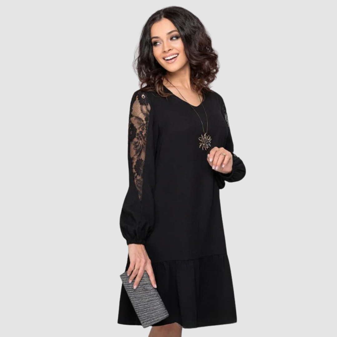 Sophisticated Lace-Sleeve Midi Dress