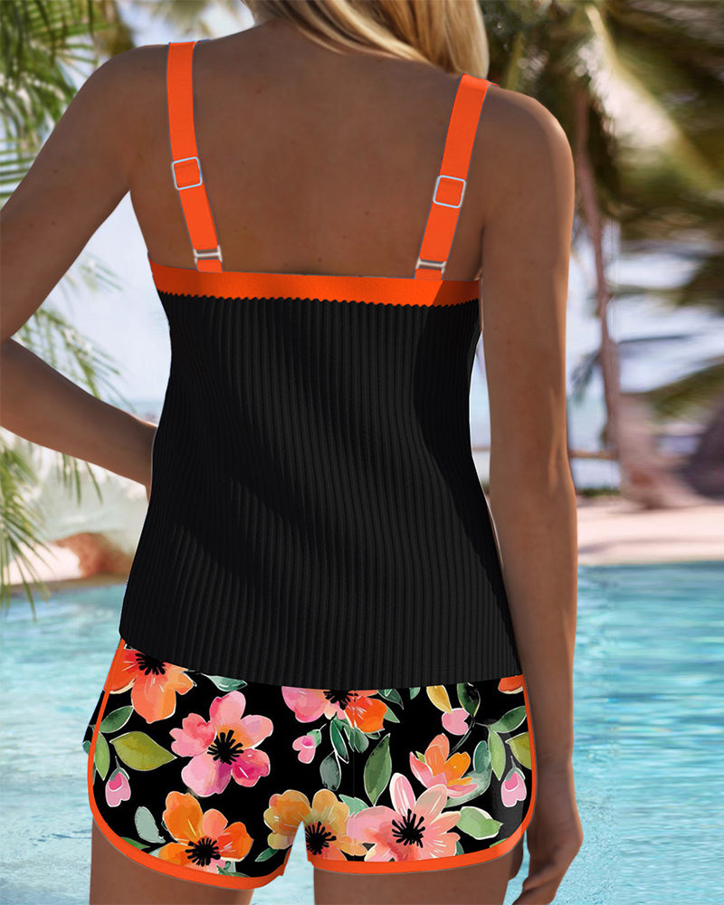 Timeless Maren Floral-Print Swimsuit Tank Top with Matching Boxer Bottoms