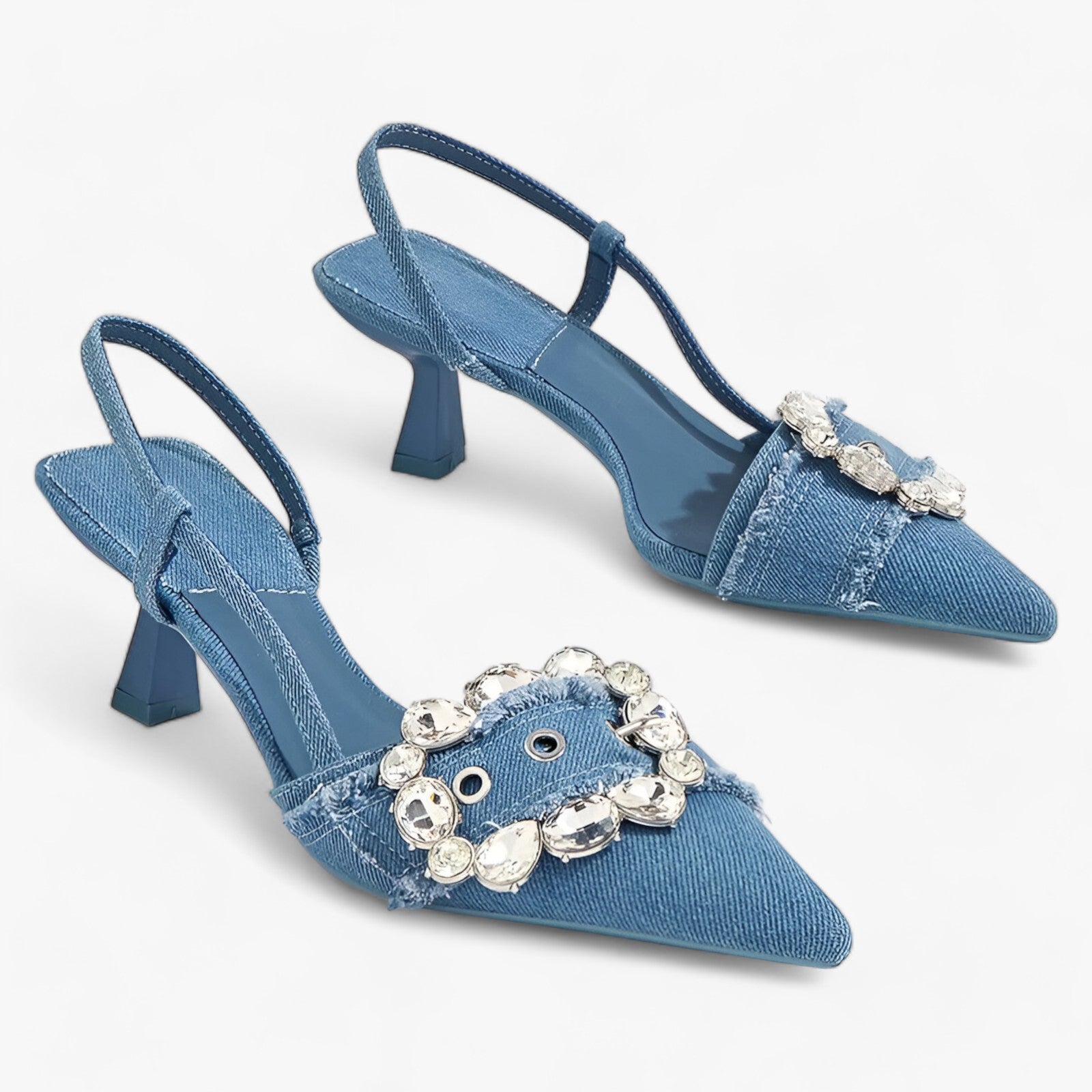 Denim Sandals | Distinctive elegance with a shiny buckle
