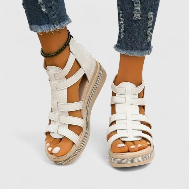 Kendall Strass-Embellished Orthopedic Sandals – Stylish Comfort with Rhinestone Details