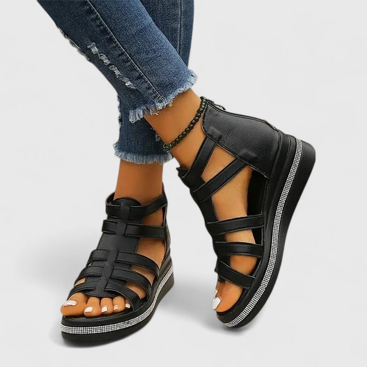 Kendall Strass-Embellished Orthopedic Sandals – Stylish Comfort with Rhinestone Details